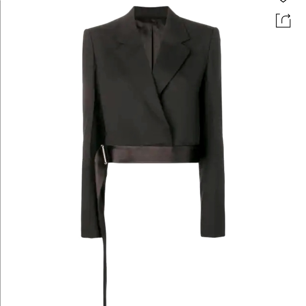 Helmut Lang Cropped Black Blazer with belt.